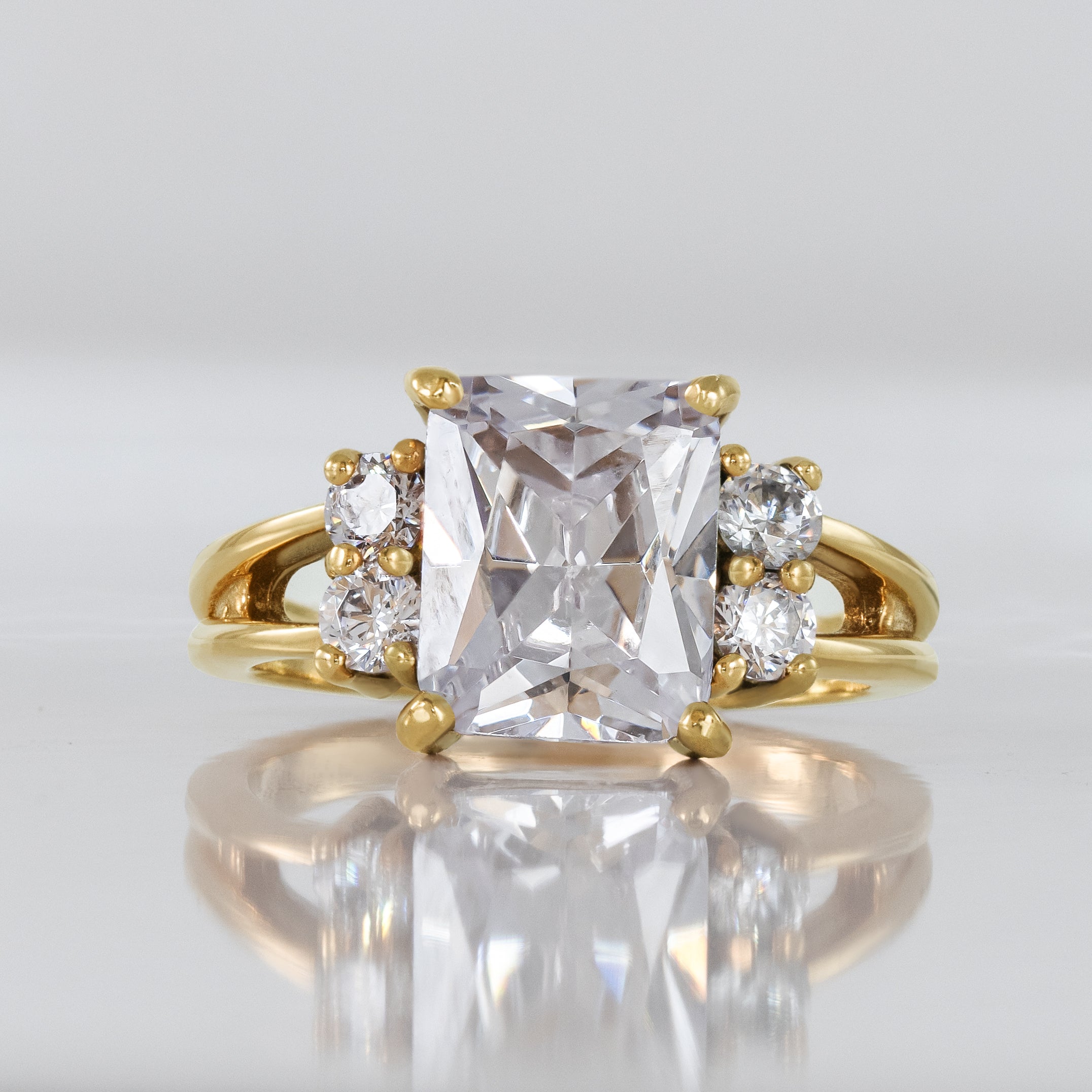 April Birthstone Octagon Clear Quartz Gemstone Double Band Ring - H.L.Jewelry