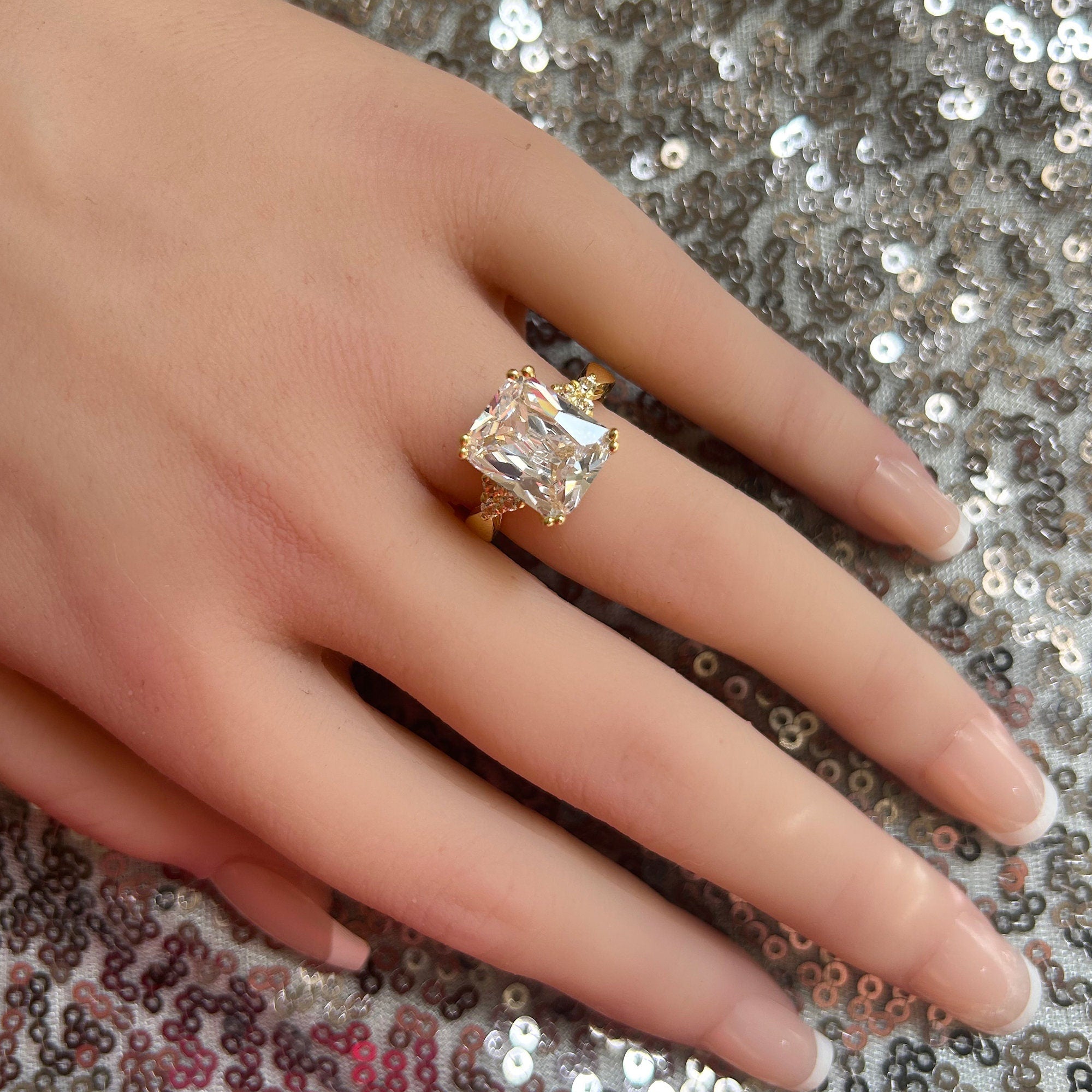 April Birthstone Octagon Clear Quartz Gemstone Statement Engagement Ring - H.L.Jewelry