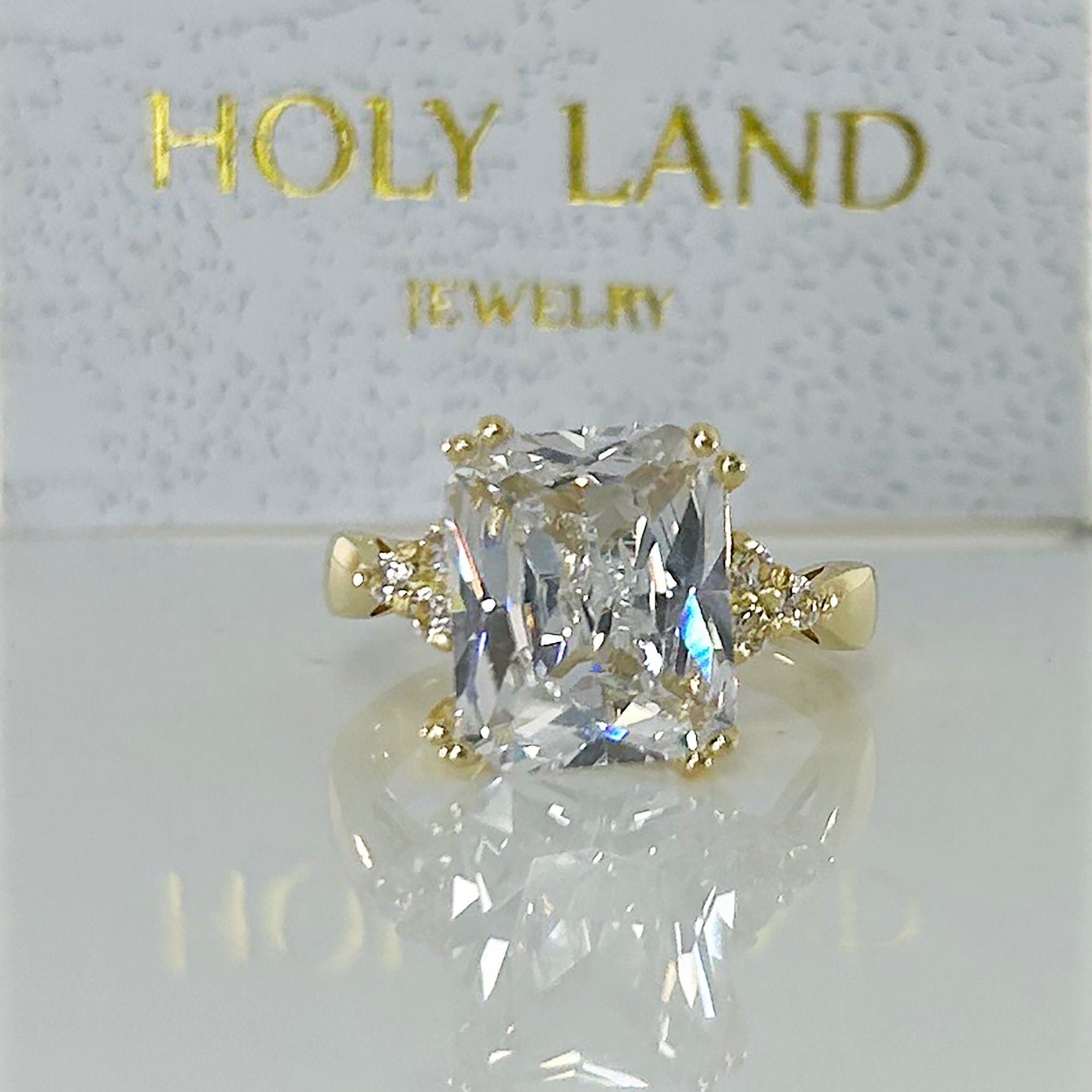 April Birthstone Octagon Clear Quartz Gemstone Statement Engagement Ring - H.L.Jewelry