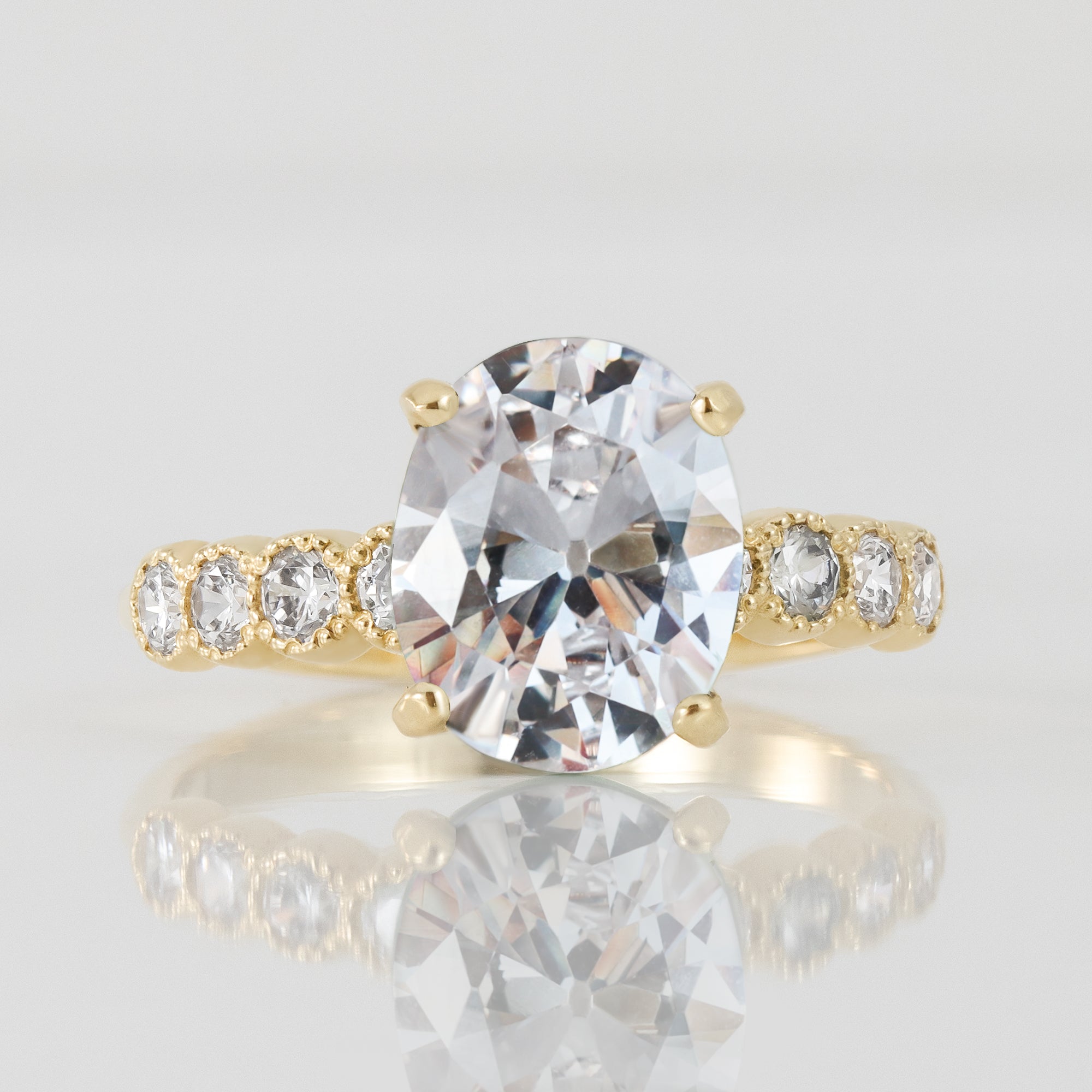 April Birthstone Oval Clear Quartz Gemstone Engagement Ring - H.L.Jewelry