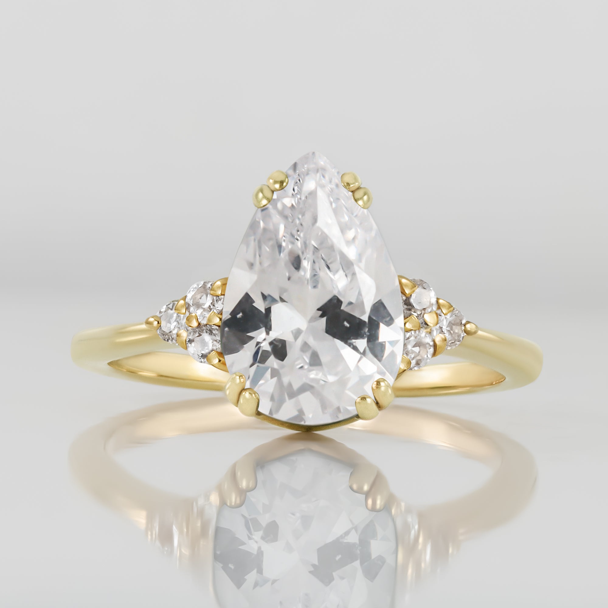 April Birthstone Pear-Shaped Clear Quartz Gemstone Engagement Ring - H.L.Jewelry