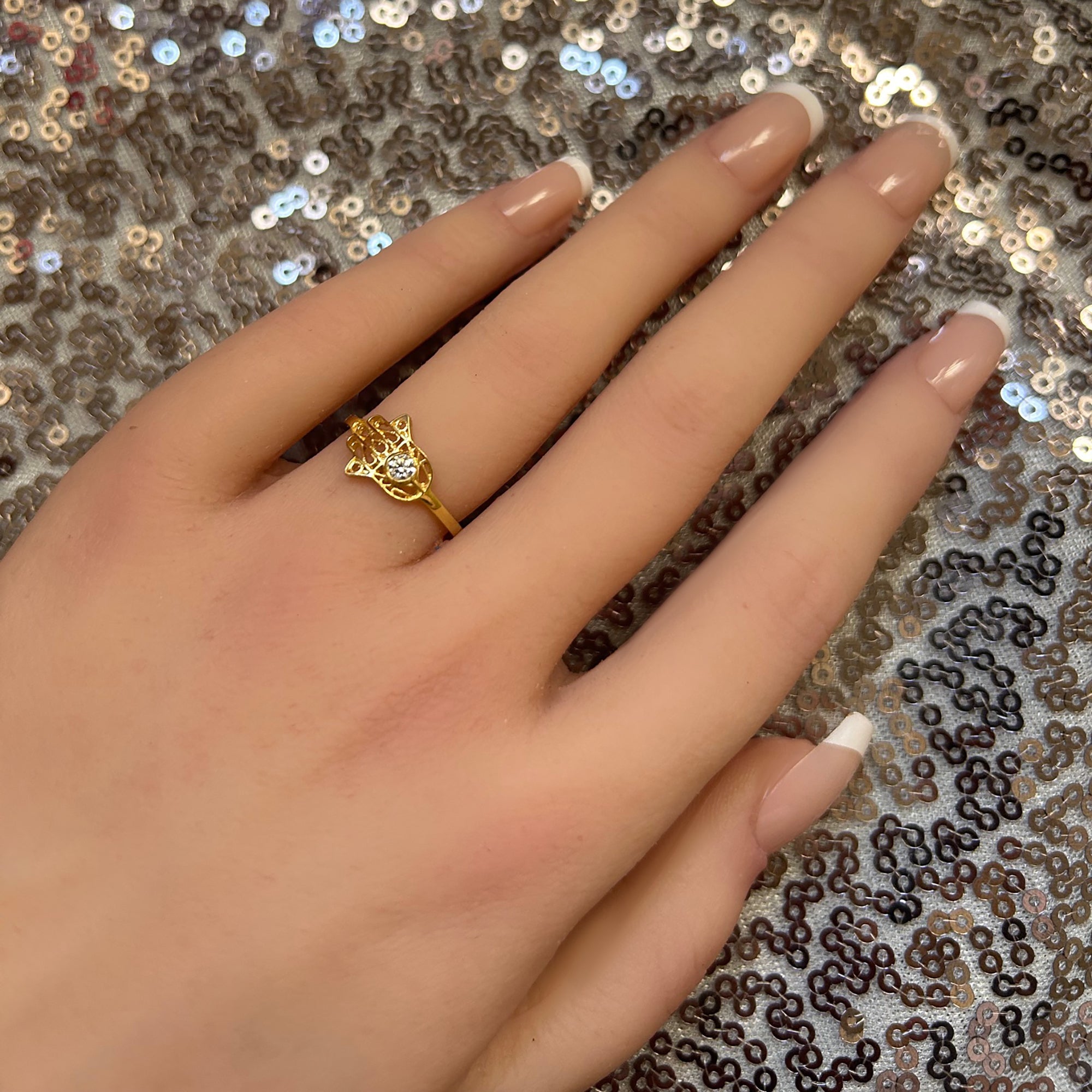 Hamsa Hand Ring with Clear Quartz - H.L.Jewelry