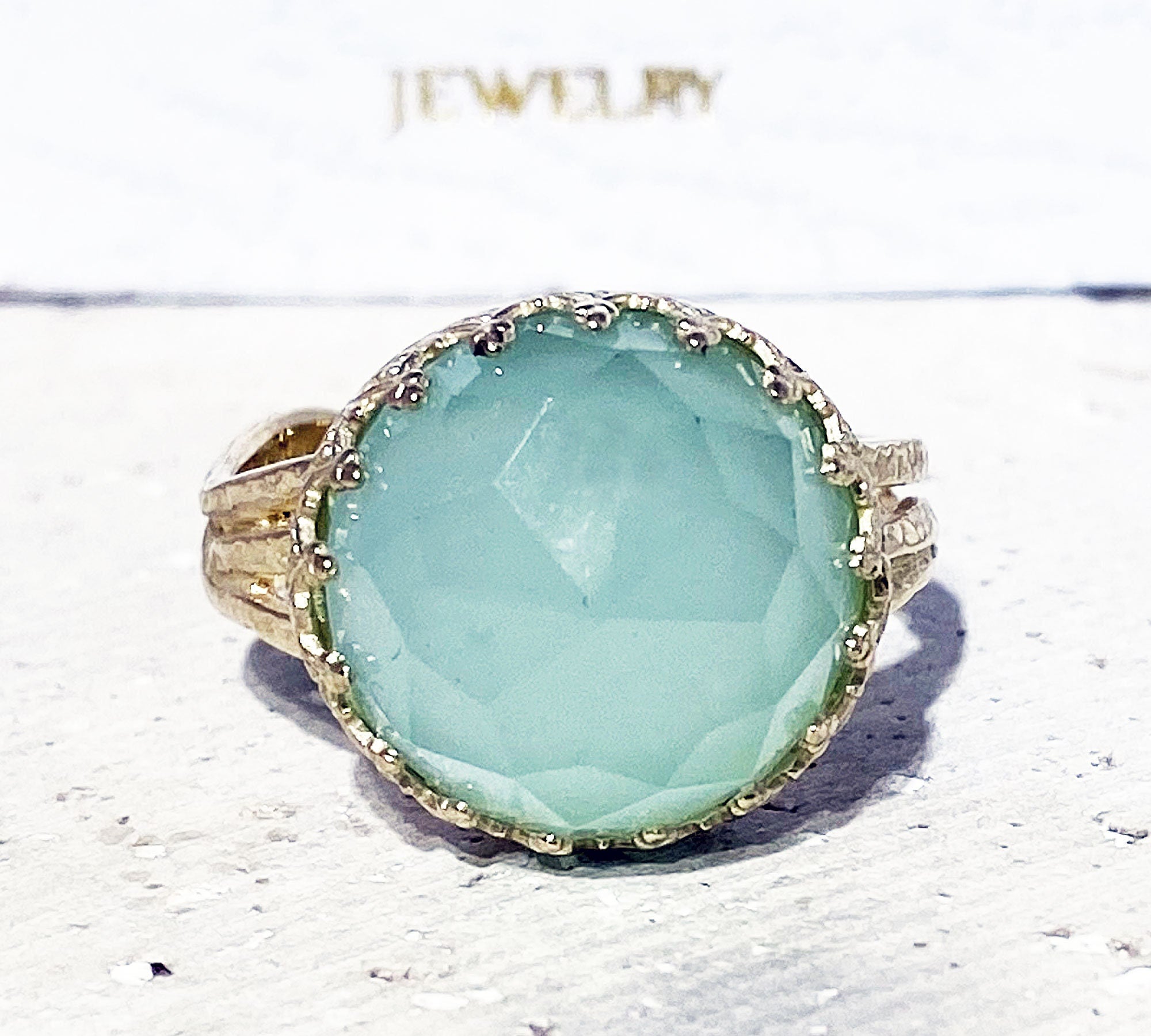 Large Green Chalcedony Cocktail Round Crown Ring - H.L.Jewelry