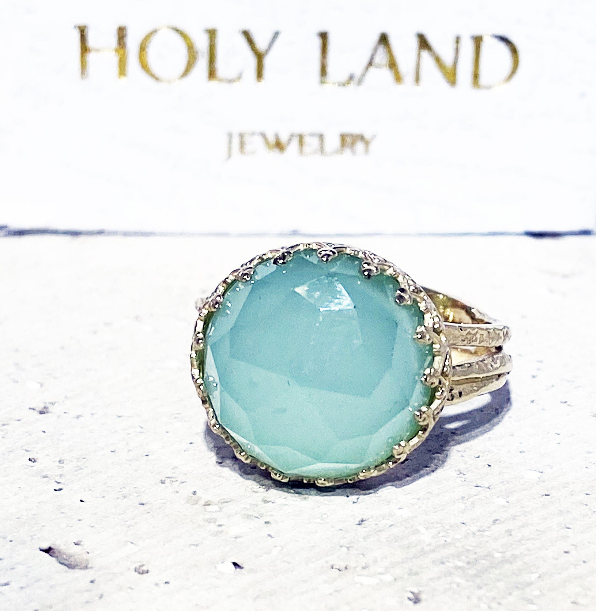 Large Green Chalcedony Cocktail Round Crown Ring - H.L.Jewelry