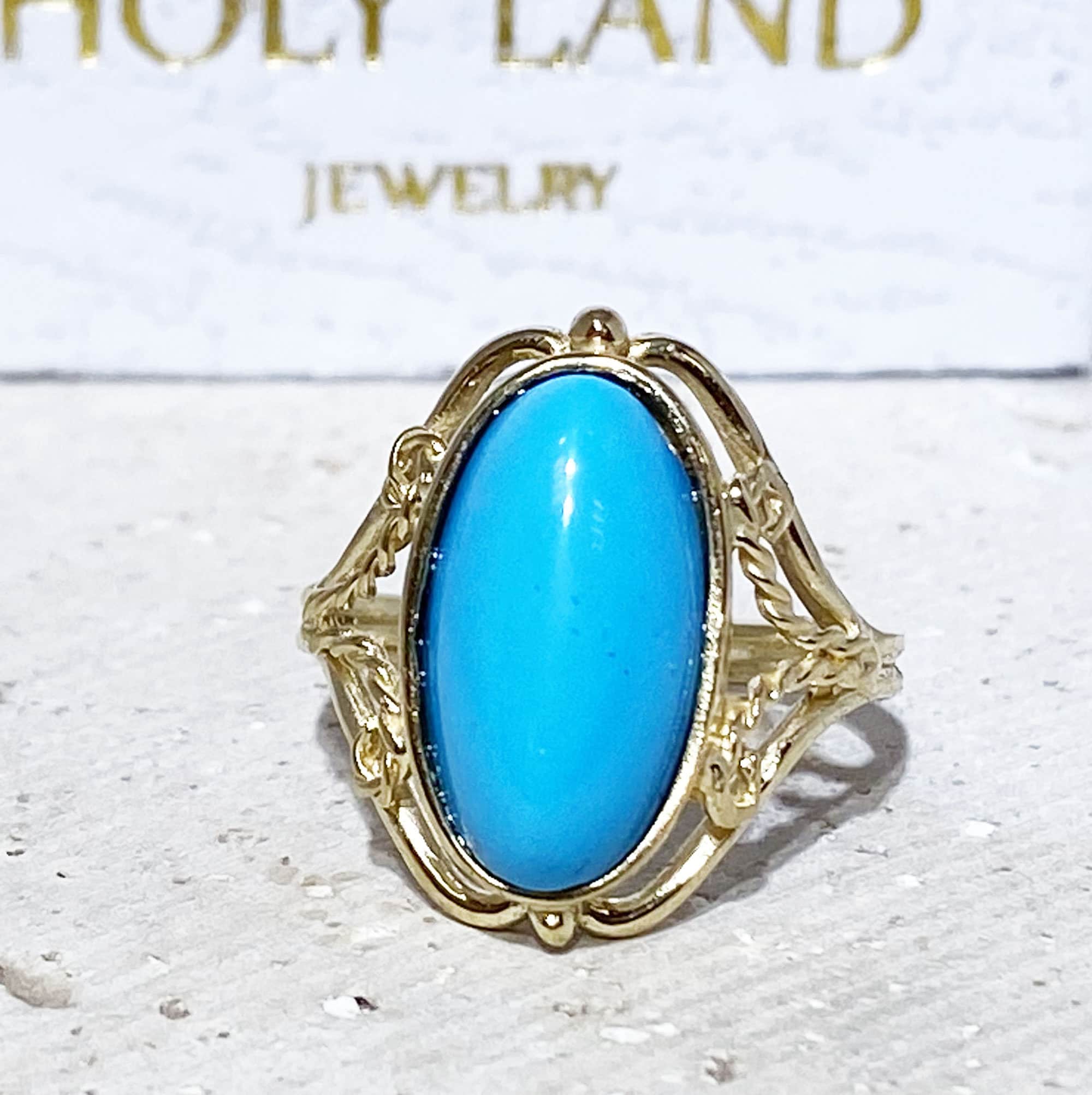 Large Oval Blue Turquoise Lace Ring - H.L.Jewelry