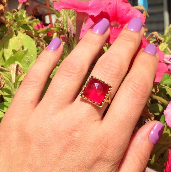 Large Rose Cut Pink Tourmaline Square Crown Ring - H.L.Jewelry