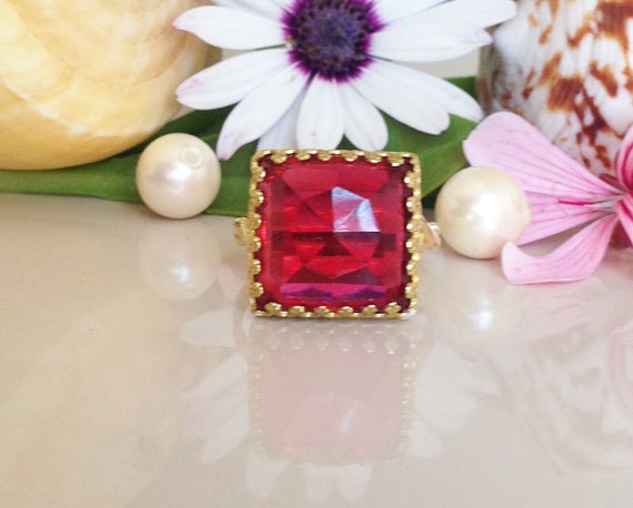 Large Rose Cut Pink Tourmaline Square Crown Ring - H.L.Jewelry