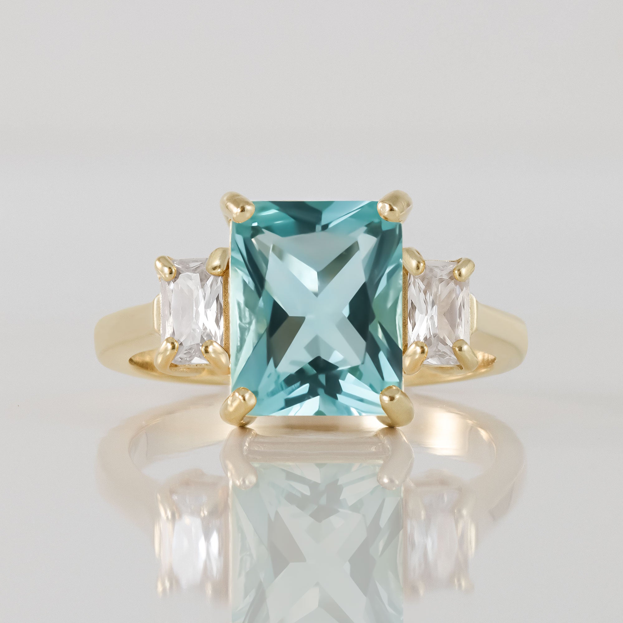 Octagon Aquamarine Statement Ring with Clear Quartz Accents - H.L.Jewelry