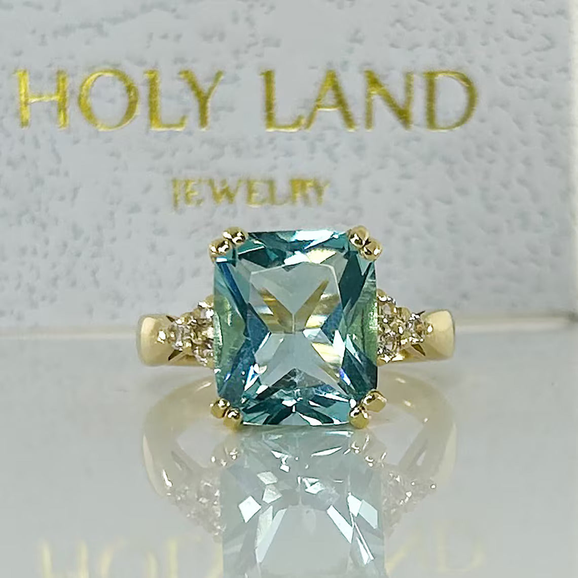 Octagon Aquamarine Statement Ring with Clear Quartz Accents - H.L.Jewelry