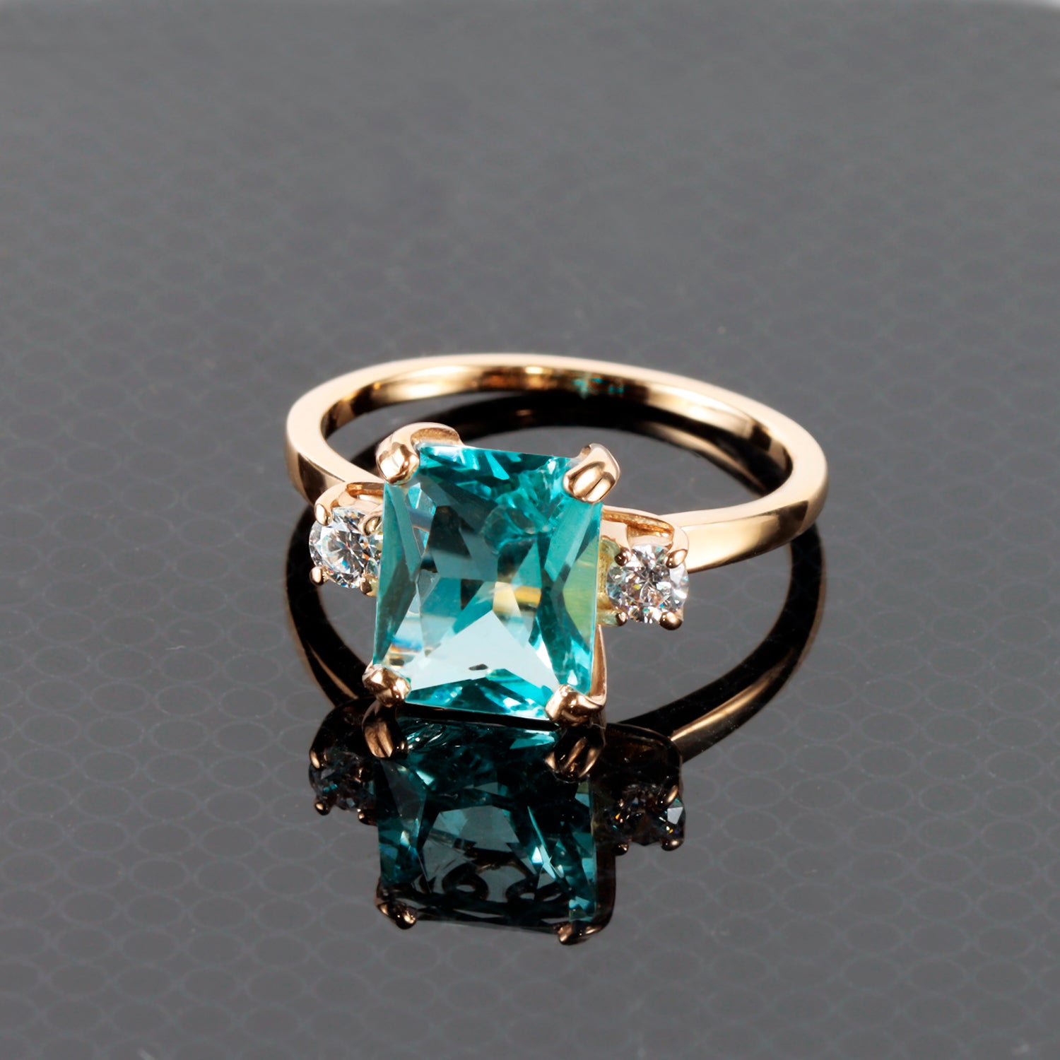 Octagon Aquamarine Statement Ring with Clear Quartz Accents - H.L.Jewelry