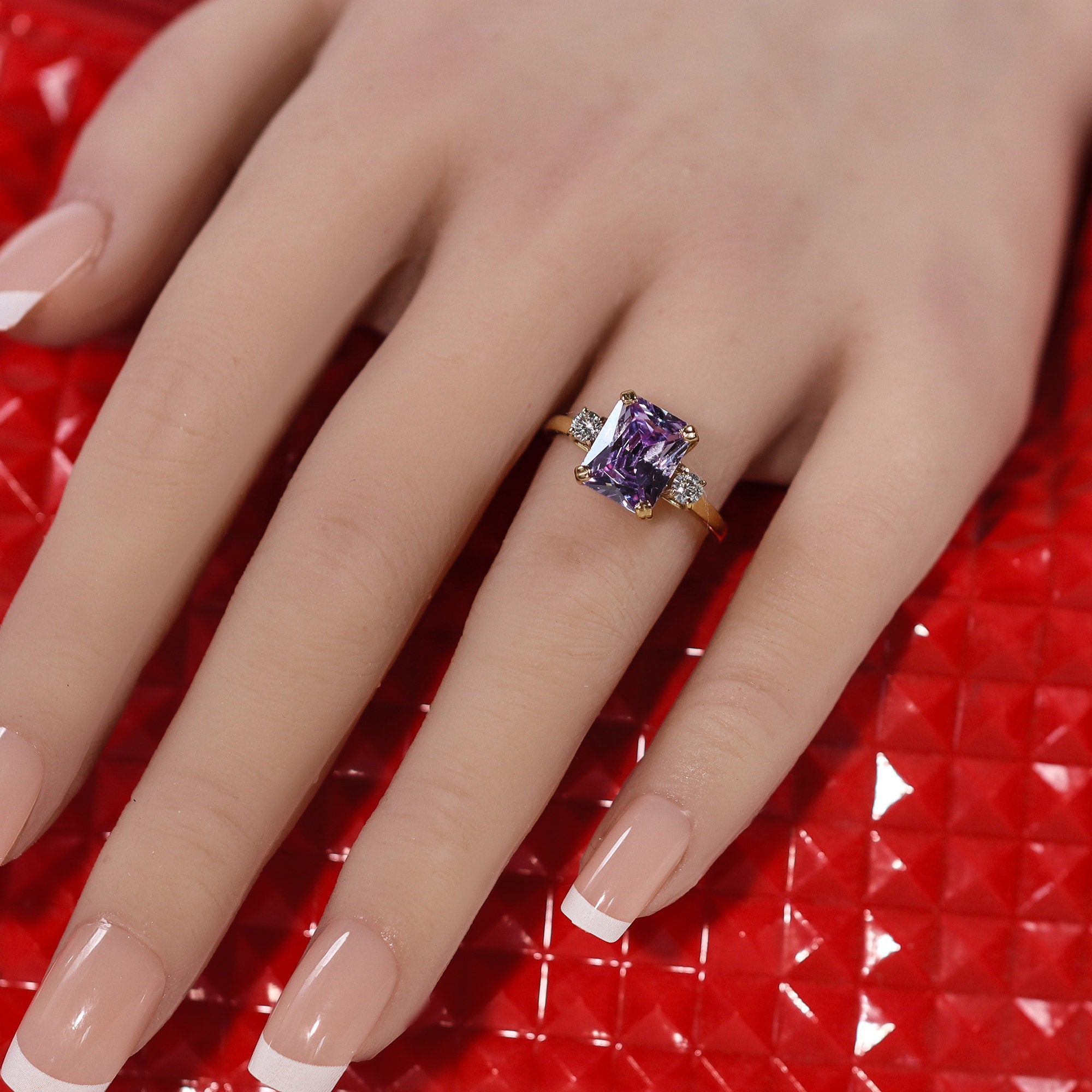 Octagon Lavender Amethyst Ring with Clear Quartz Accents - H.L.Jewelry