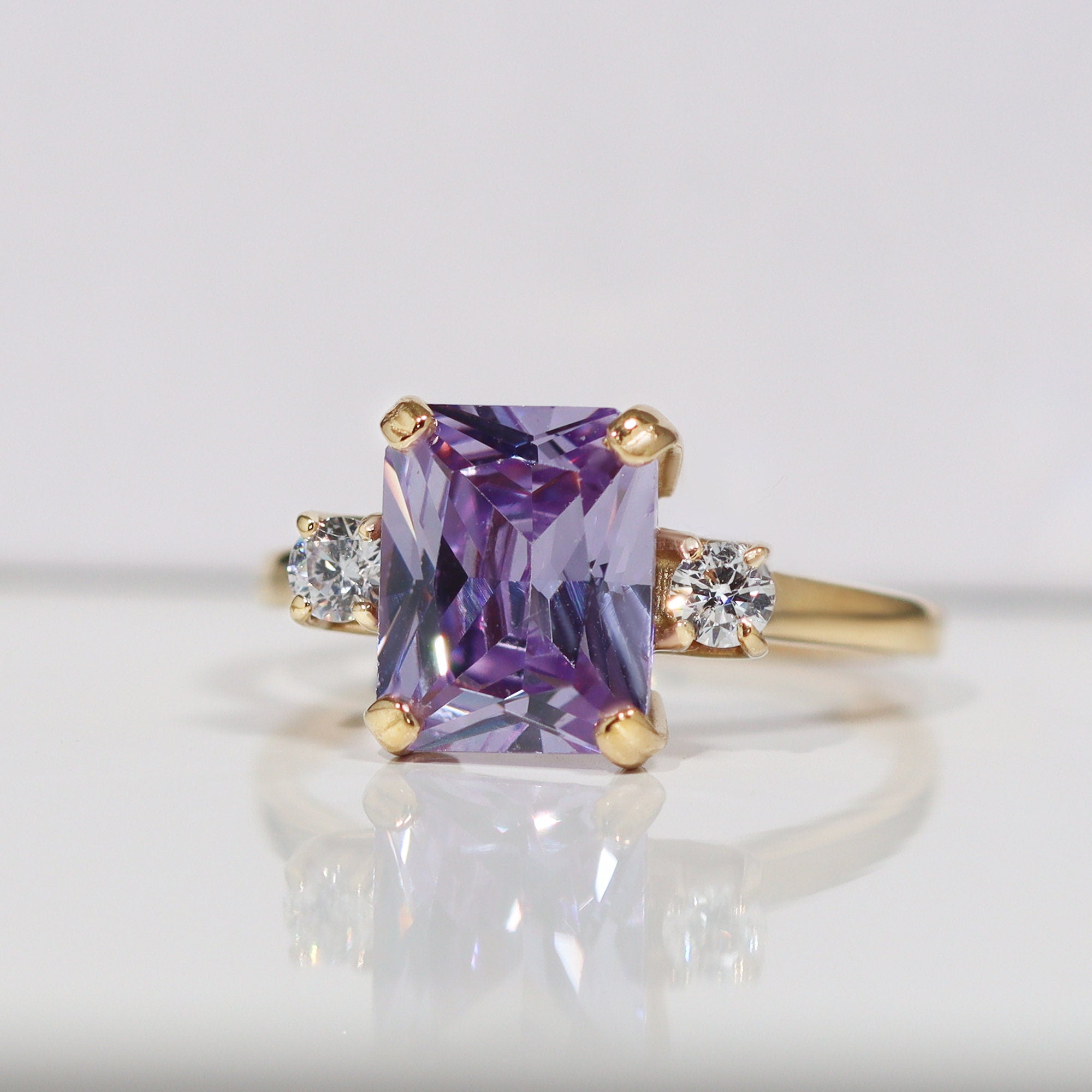 Octagon Lavender Amethyst Ring with Clear Quartz Accents - H.L.Jewelry