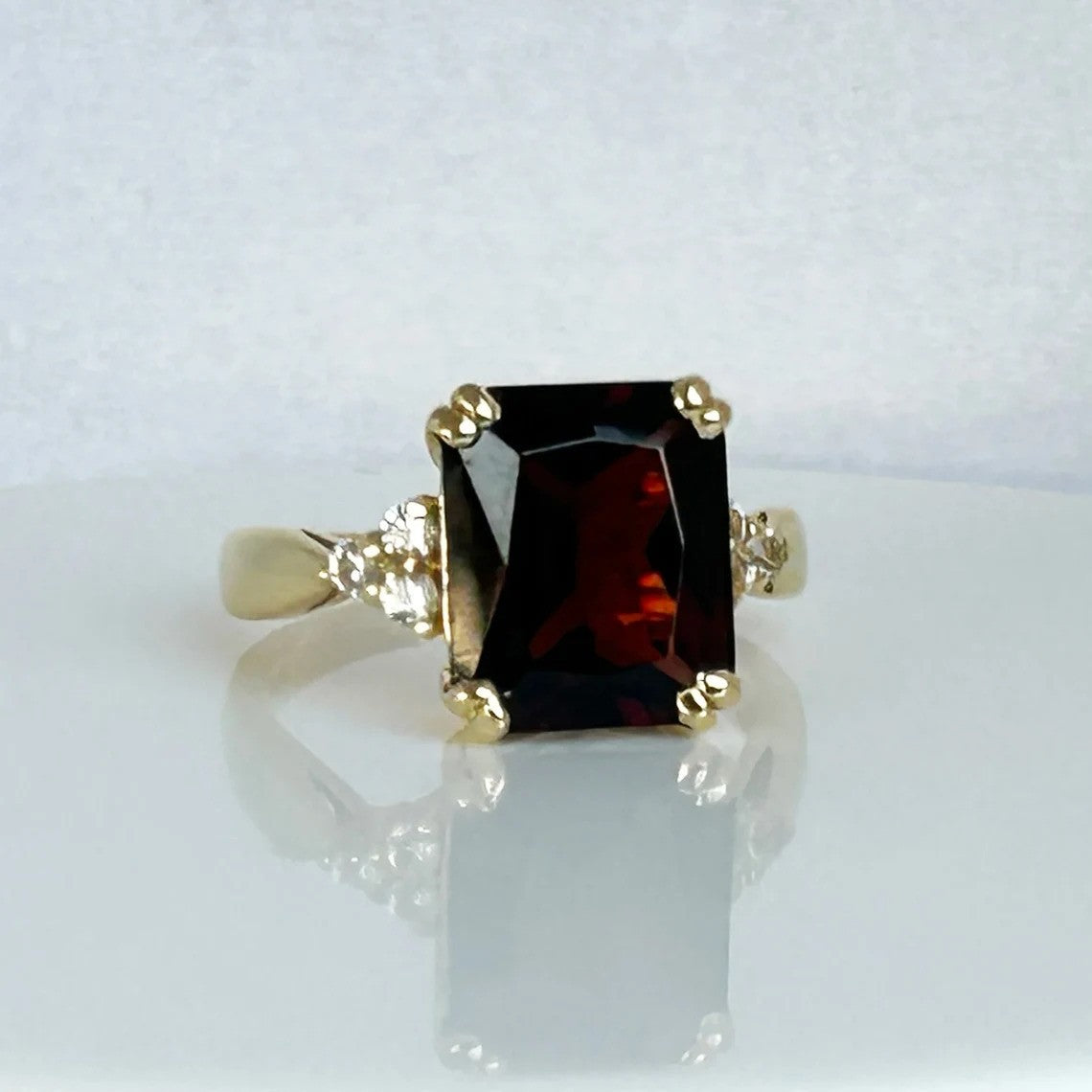 Octagon Red Garnet Statement Ring with Clear Quartz Accents - H.L.Jewelry