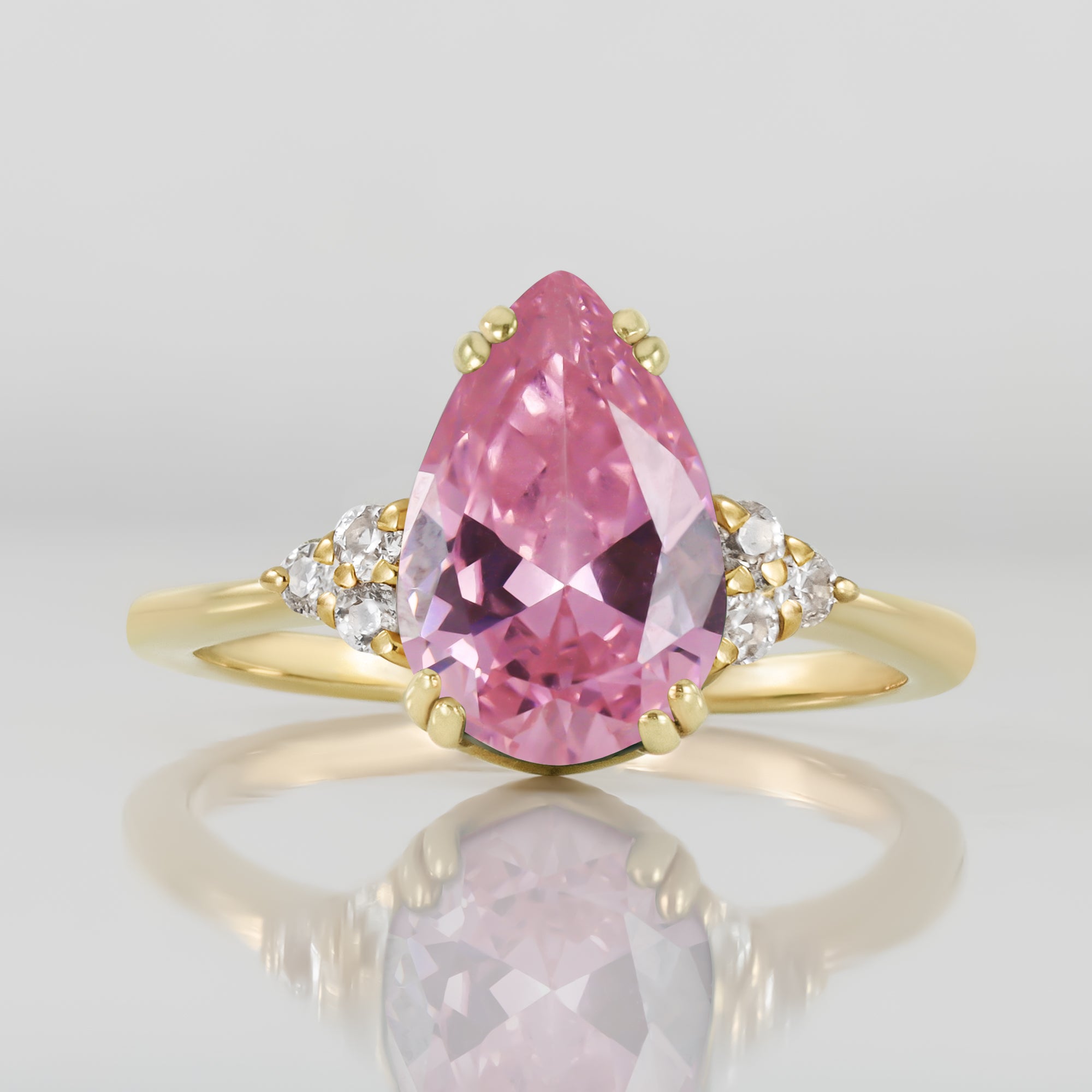 October Birthstone Pear-Shaped Rose Quartz Ring with Clear Quartz Accents - H.L.Jewelry