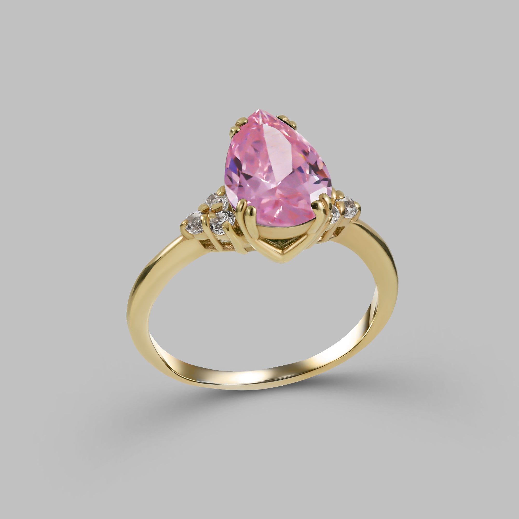 October Birthstone Pear-Shaped Rose Quartz Ring with Clear Quartz Accents - H.L.Jewelry