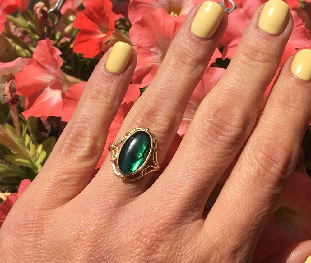 Oval Abalone Shell Gemstone Lace Statement Ring - H.L.Jewelry