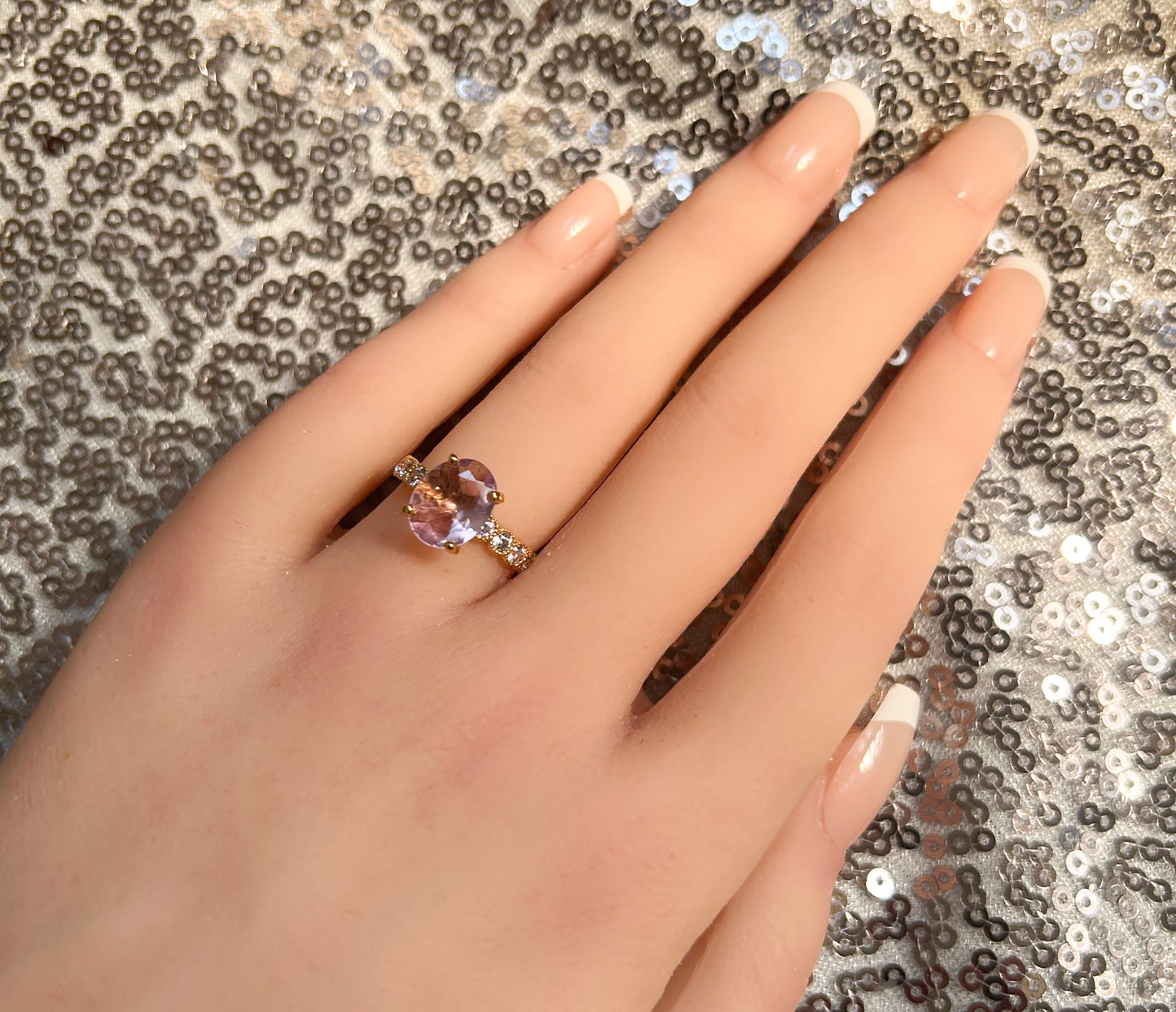 Oval Lavender Amethyst Engagement Ring with Clear Quartz Accents - H.L.Jewelry