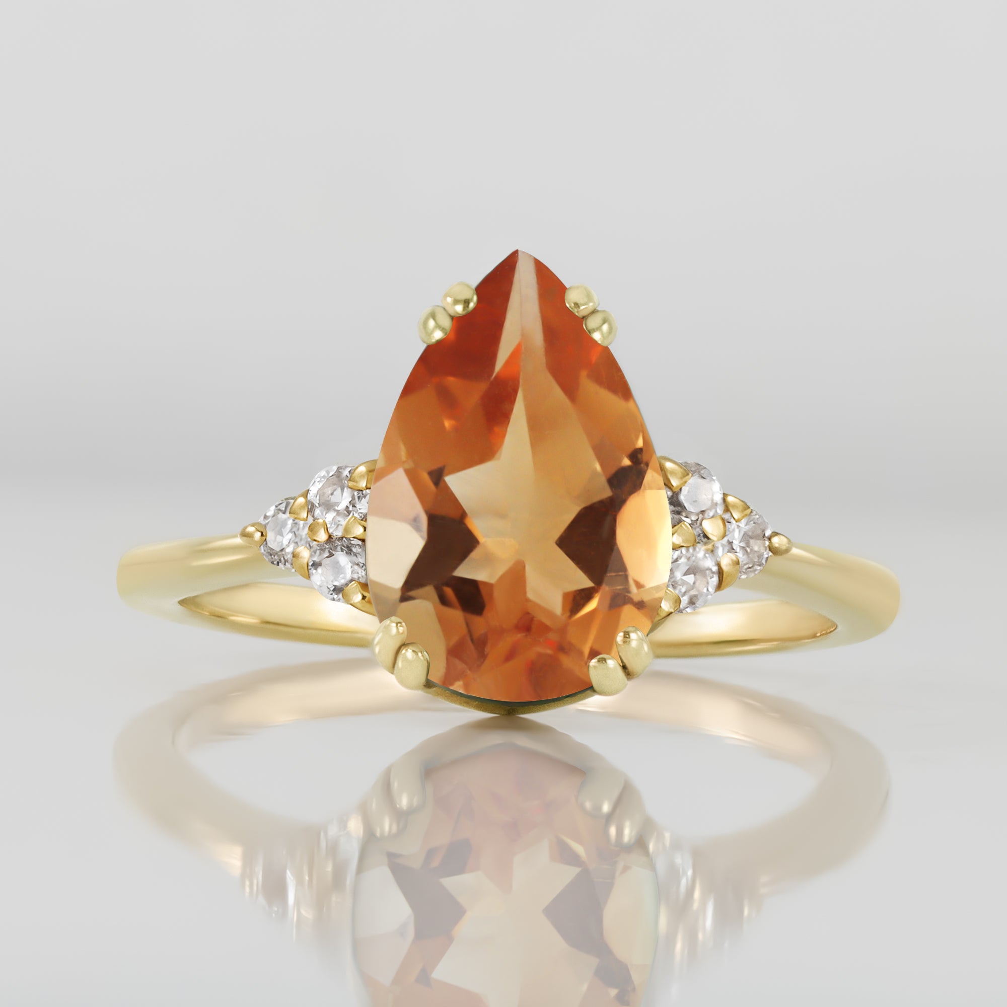 Pear-Shaped Citrine Engagement Ring with Clear Quartz Accents - H.L.Jewelry