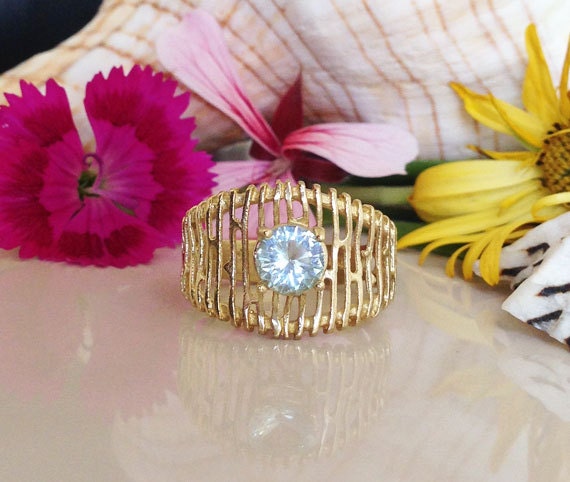 Round Aquamarine Wide Statement Ring - H.L.Jewelry
