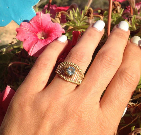 Round Aquamarine Wide Statement Ring - H.L.Jewelry