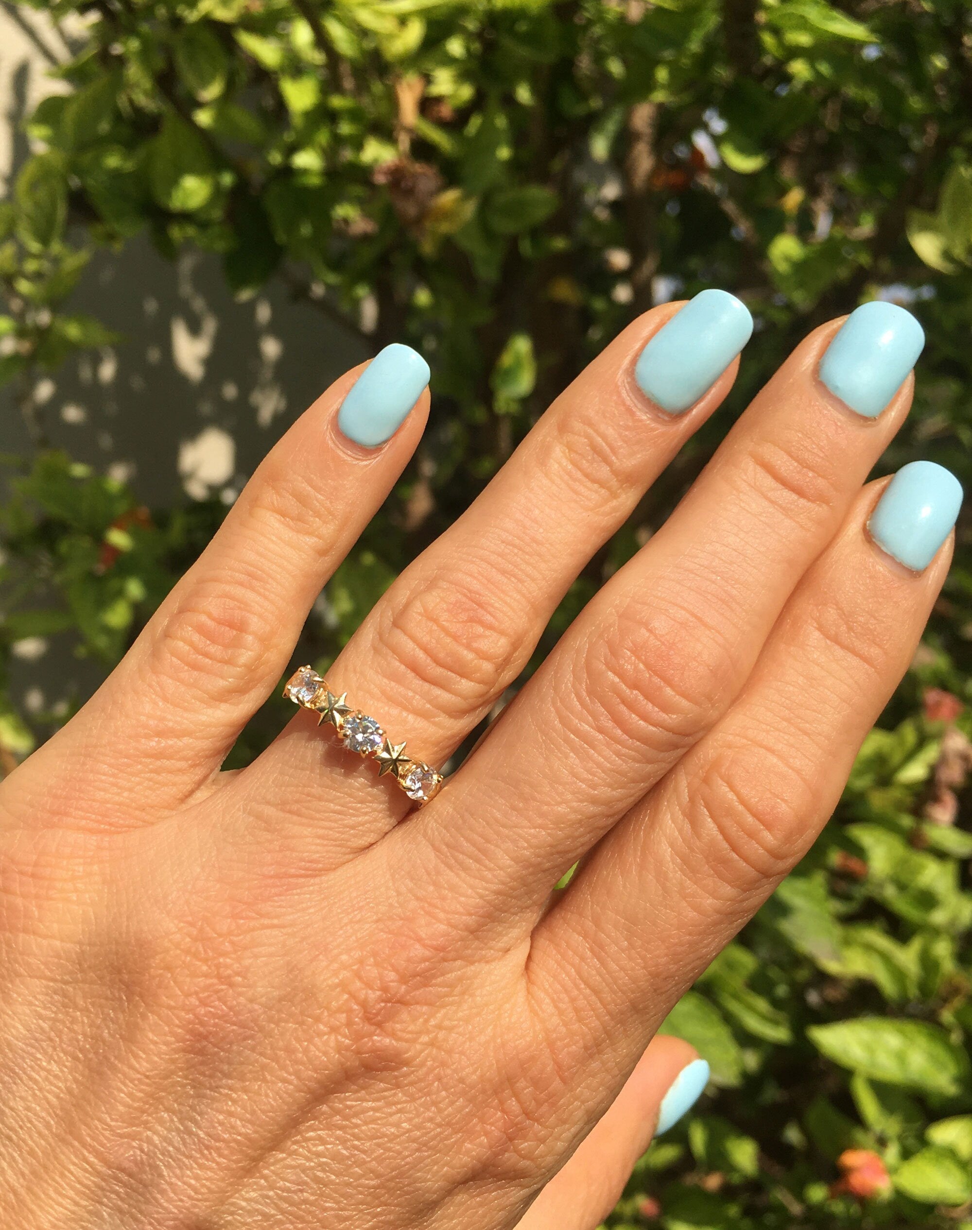 Round Lavender Amethyst Three Stone Ring with Star Accents - H.L.Jewelry