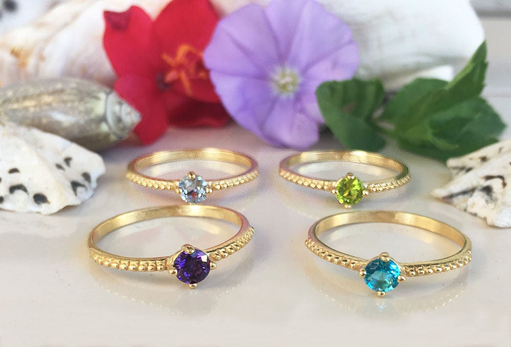 Any Birthstone Simple Stacking Delicate Ring - H.L.Jewelry