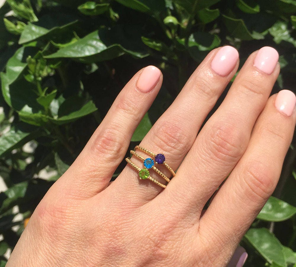Any Birthstone Simple Stacking Delicate Ring - H.L.Jewelry