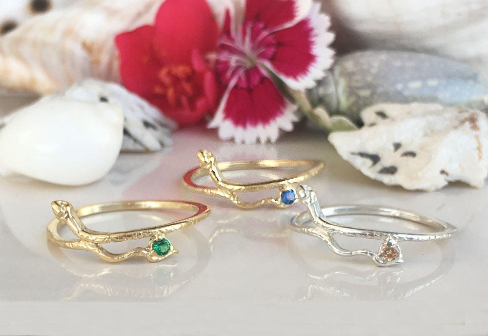 Any Birthstone Snake Simple Minimalist Ring - H.L.Jewelry