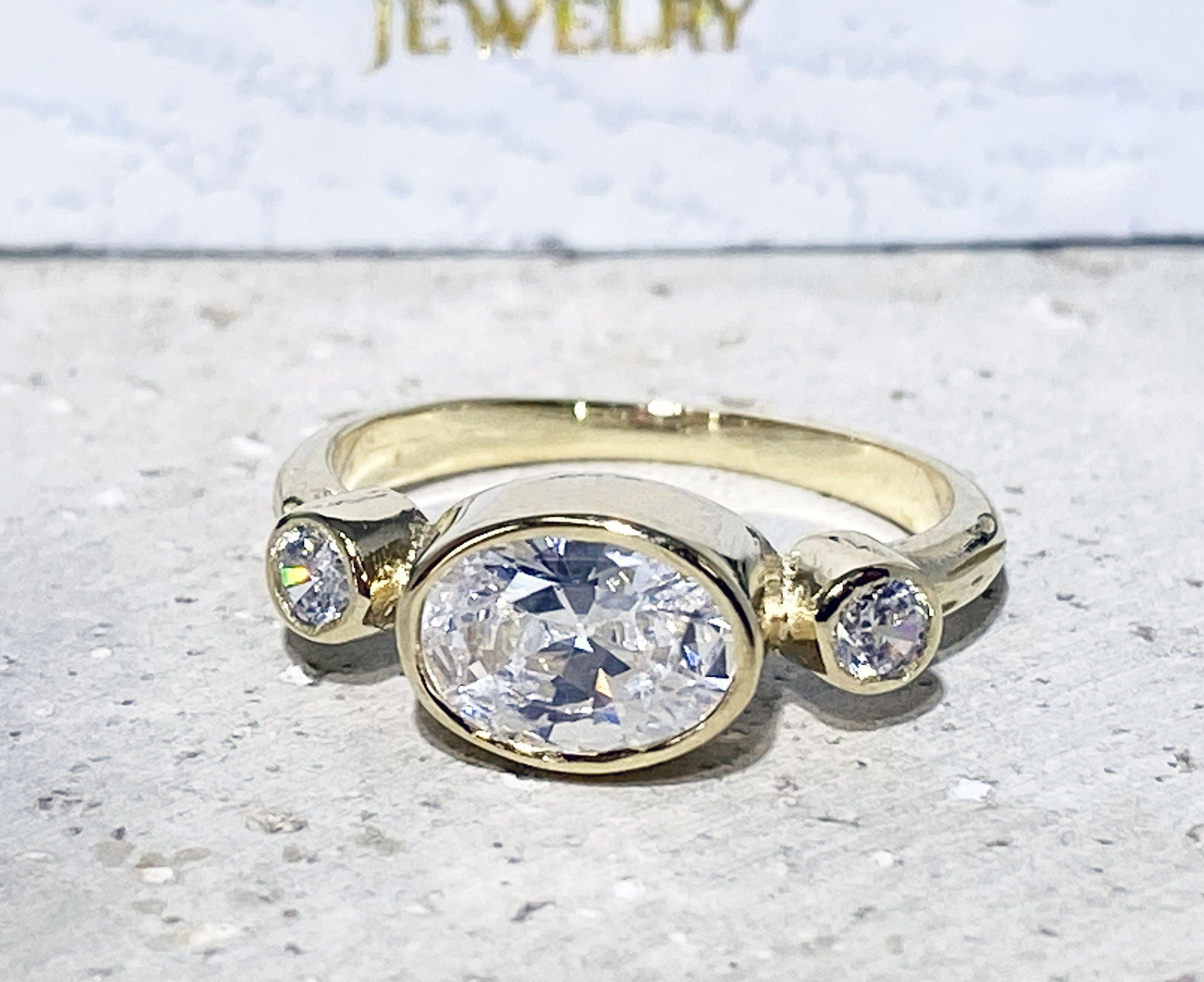 April Birthstone Clear Quartz Three Stone Bezel-Set Ring - H.L.Jewelry