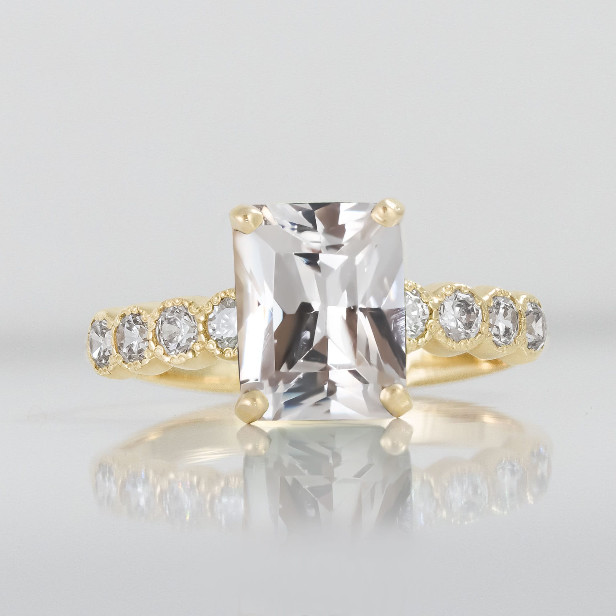 April Birthstone Octagon Clear Quartz Gemstone Engagement Ring - H.L.Jewelry