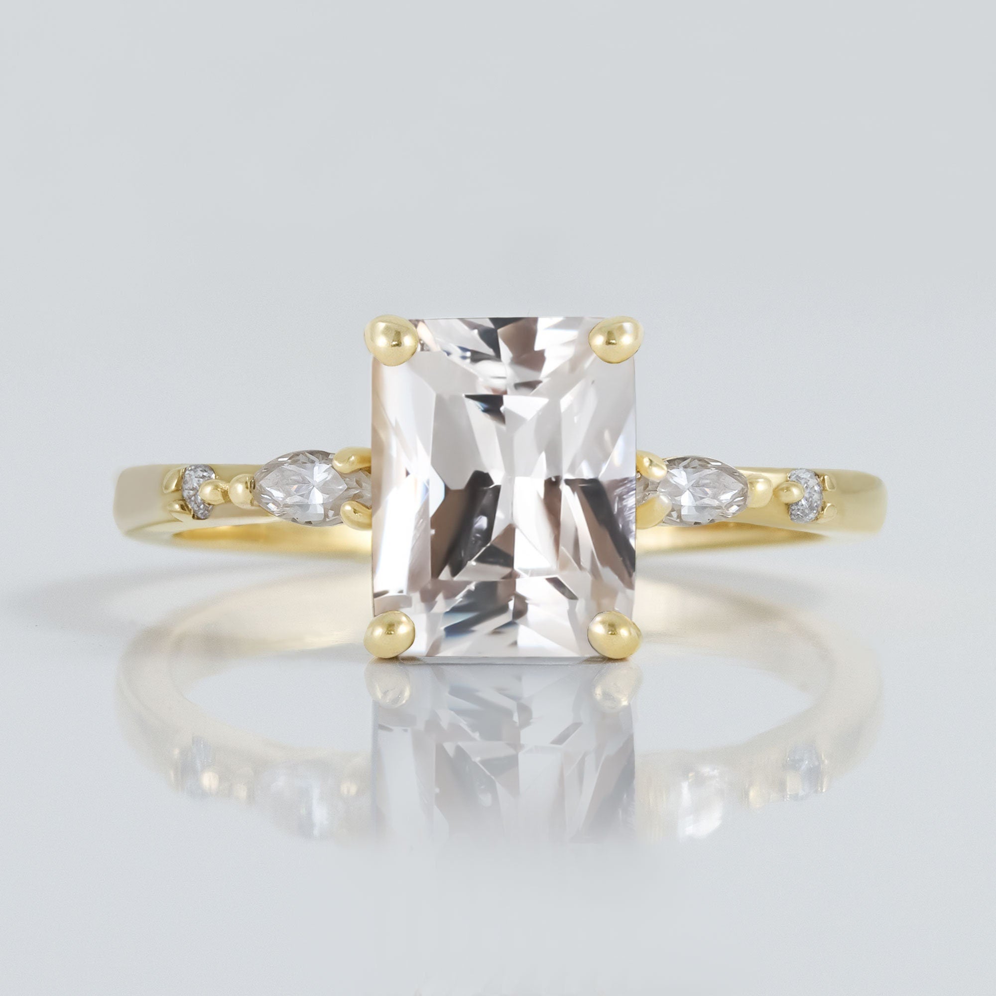 April Birthstone Octagon Clear Quartz Gemstone Engagement Ring - H.L.Jewelry