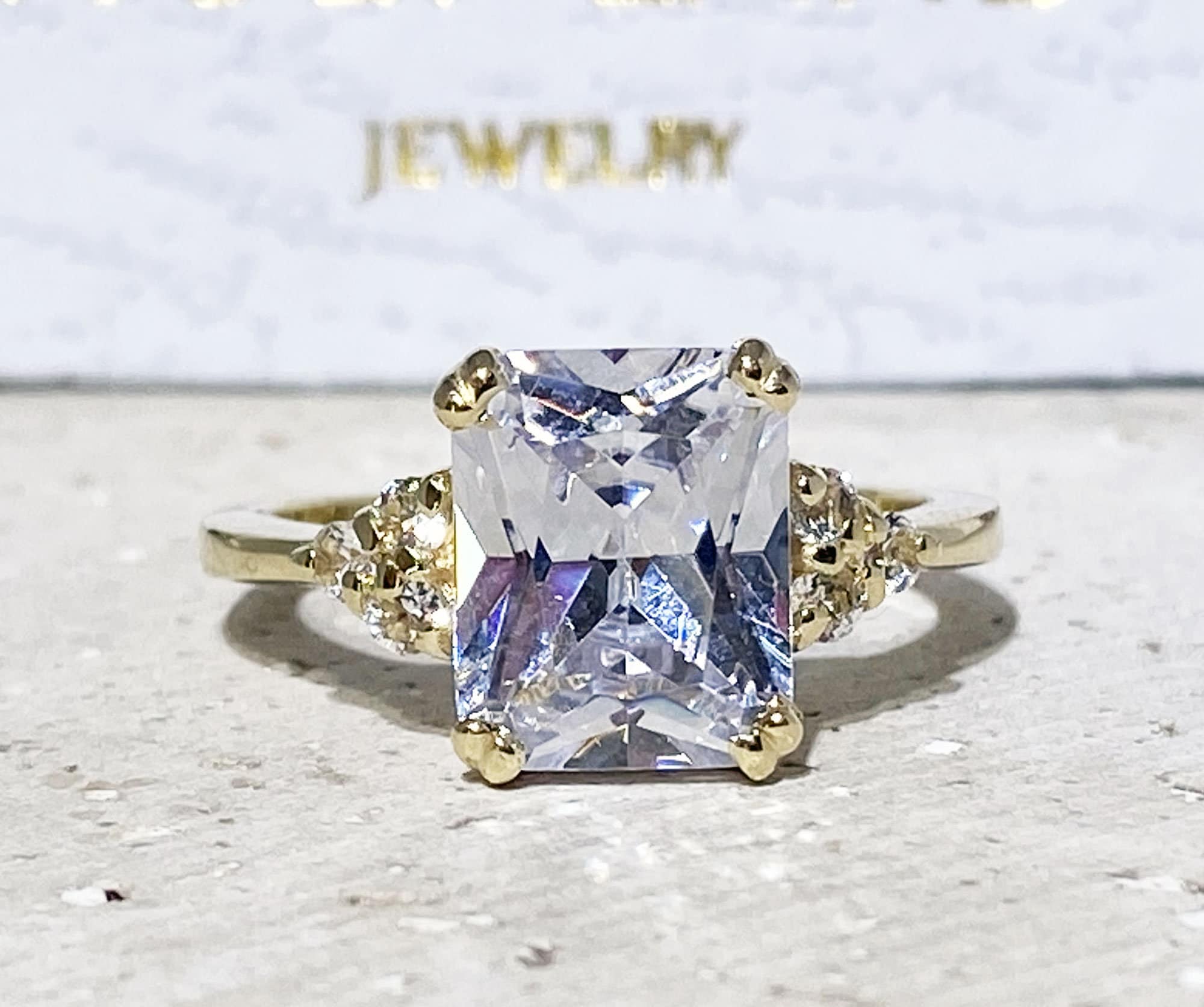 April Birthstone Octagon Clear Quartz Gemstone Engagement Ring - H.L.Jewelry