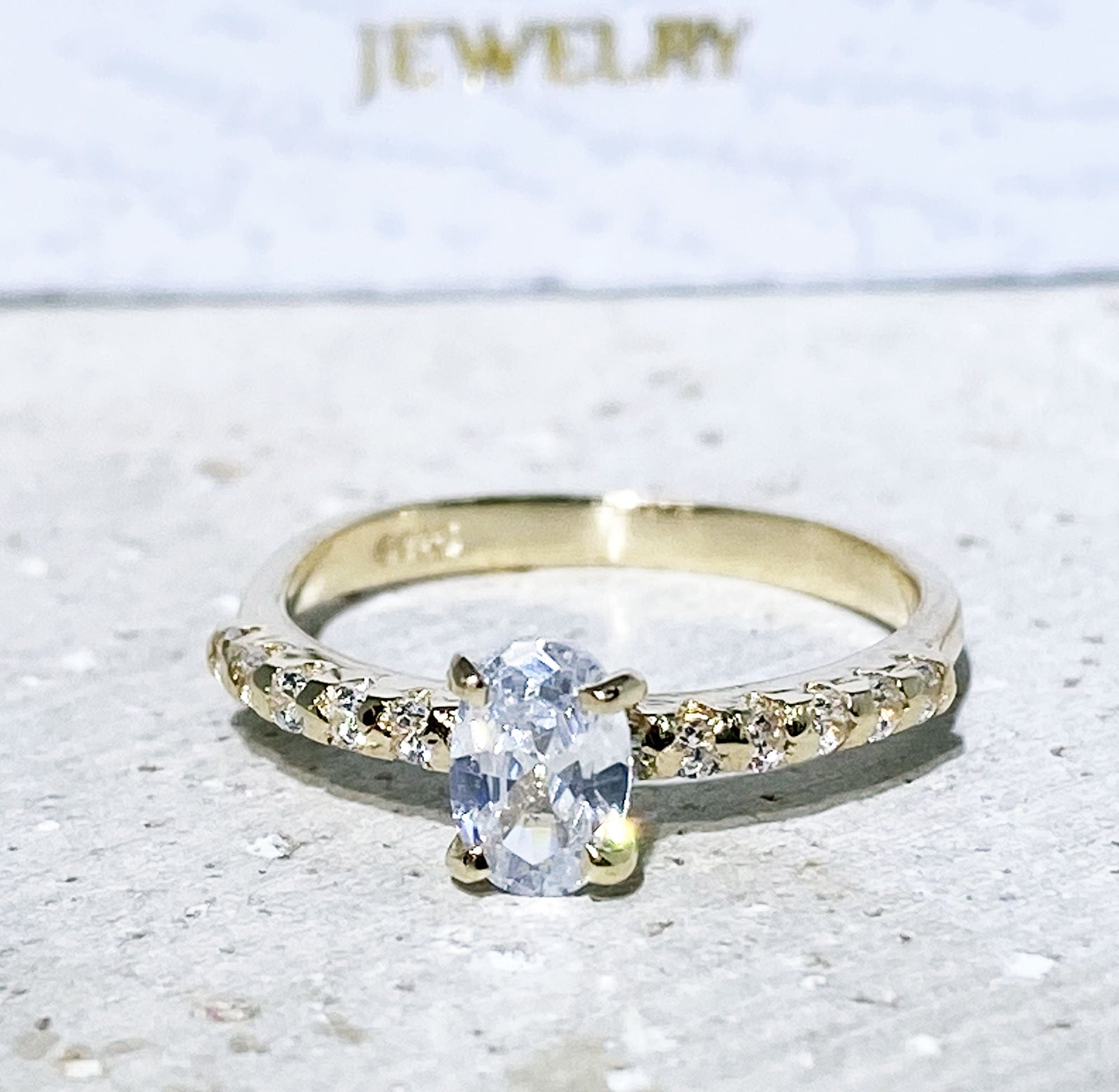 April Birthstone Oval Clear Quartz Gemstone Delicate Ring - H.L.Jewelry