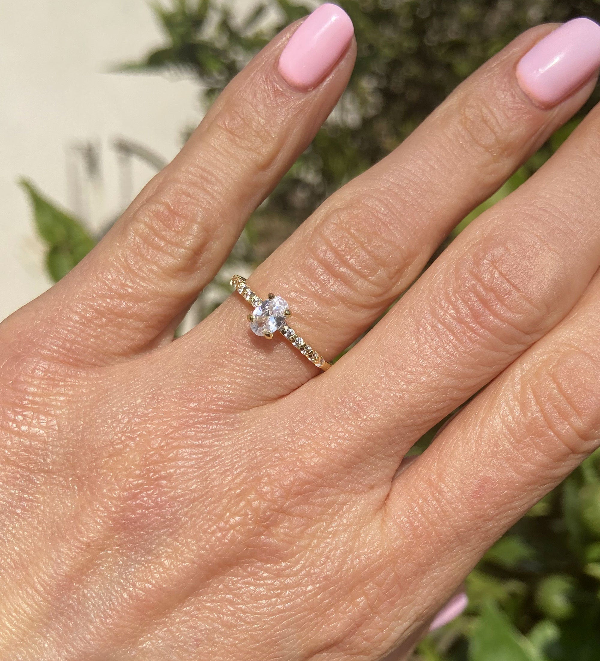 April Birthstone Oval Clear Quartz Gemstone Delicate Ring - H.L.Jewelry