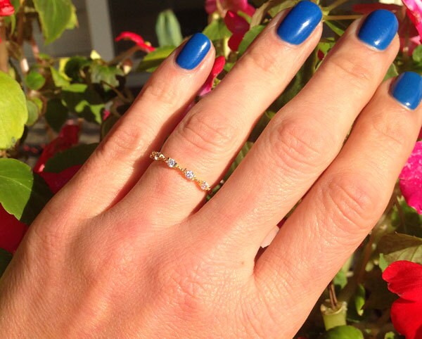 April Birthstone Round Clear Quartz Five Stone Stacking Ring - H.L.Jewelry