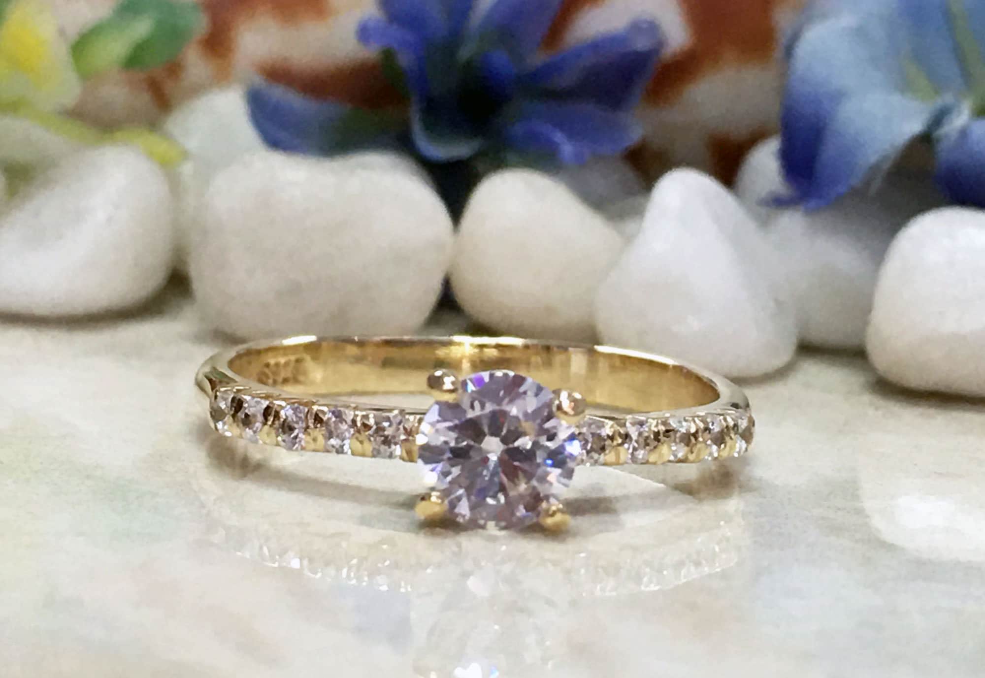 April Birthstone Round Clear Quartz Gemstone Ring with Clear Quartz Accents - H.L.Jewelry