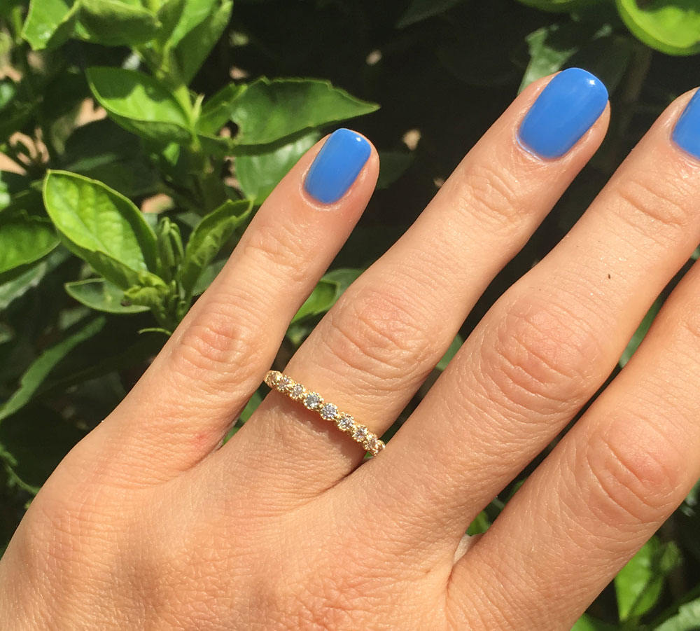 April Birthstone Round Clear Quartz Nine Stone Stacking Half Eternity Ring - H.L.Jewelry