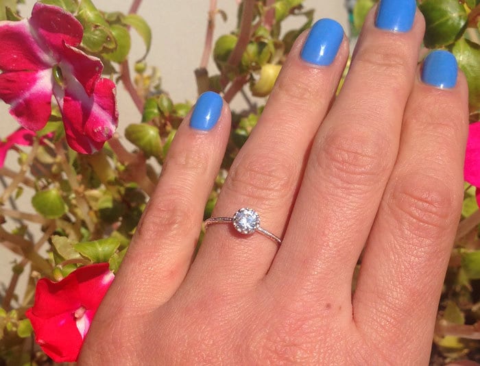 April Birthstone Round Clear Quartz Simple Hammered Band Ring - H.L.Jewelry