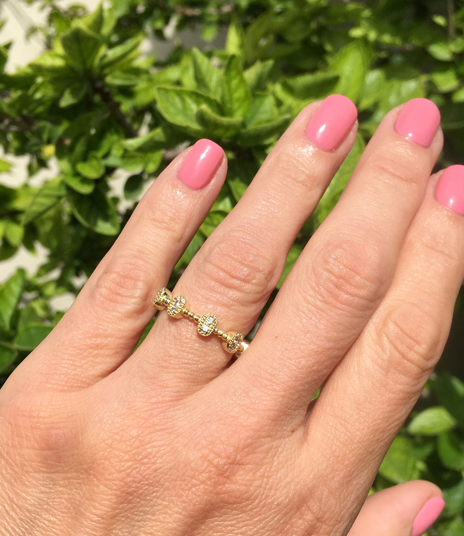 April Birthstone Round Clear Quartz Ten Stone Modern Bezel Ring - H.L.Jewelry