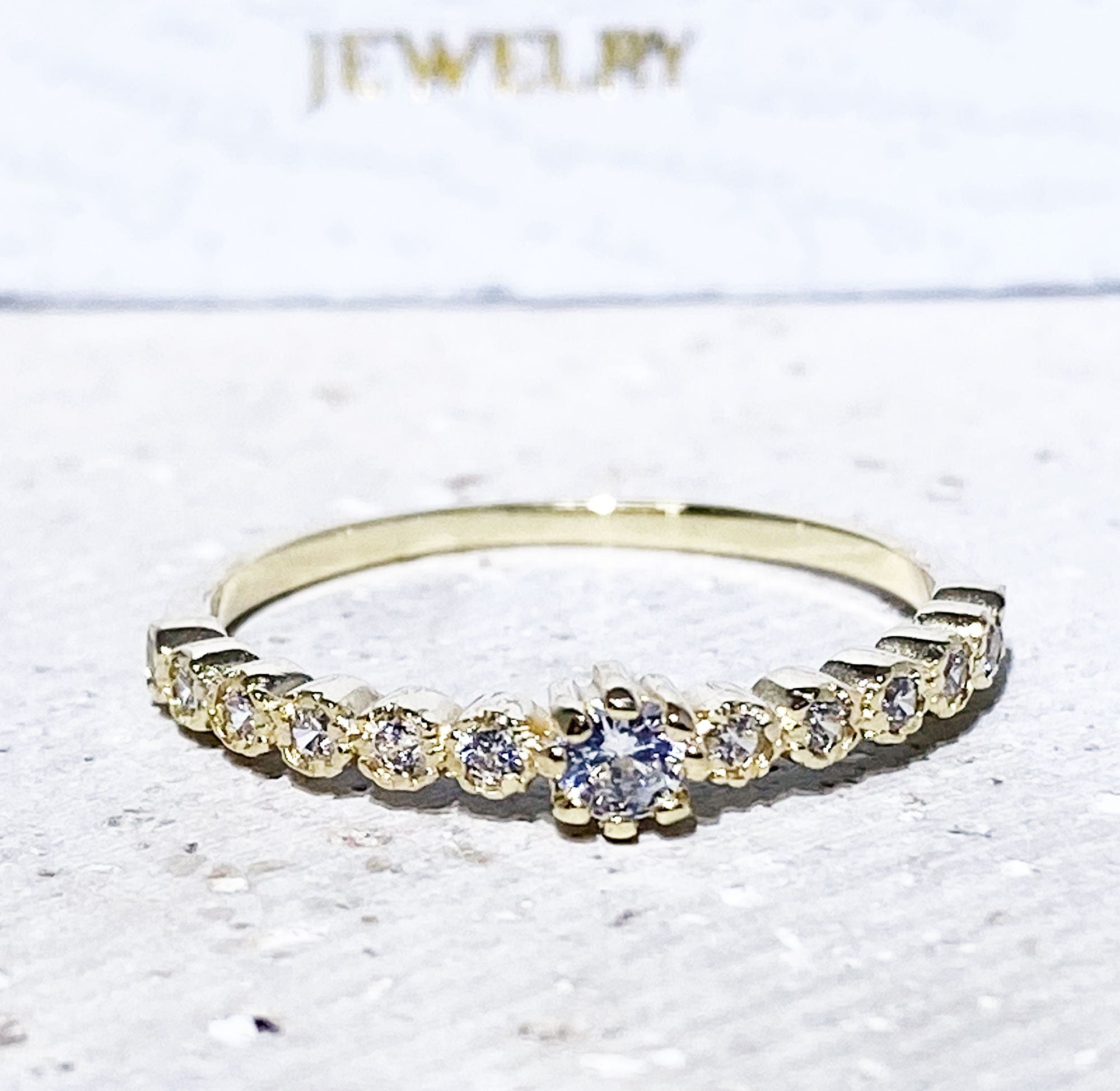 April Birthstone Round Clear Quartz Thirteen Stone Stackable Half Eternity Ring - H.L.Jewelry