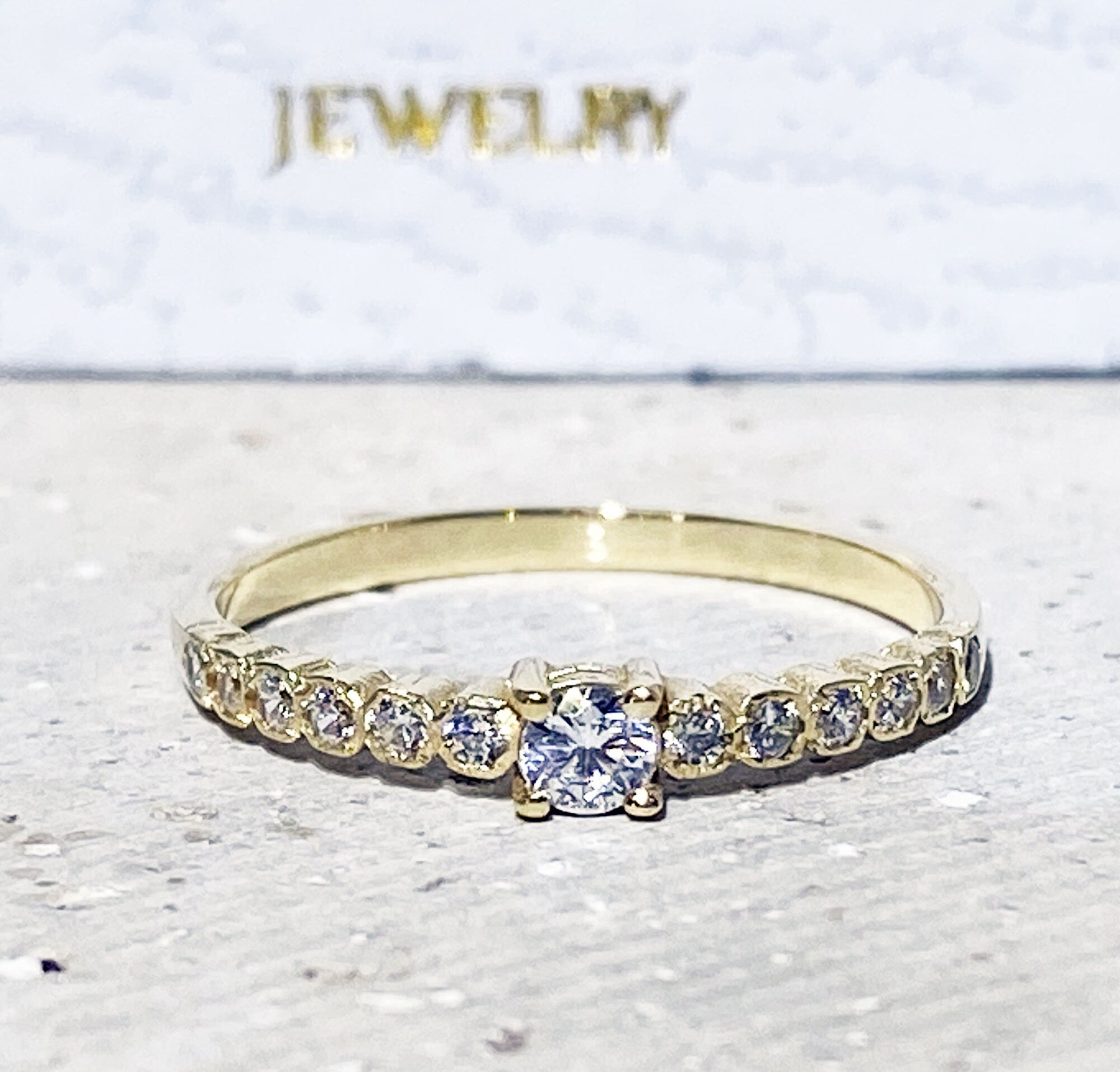 April Birthstone Round Clear Quartz Thirteen Stone Stacking Half Eternity Ring - H.L.Jewelry