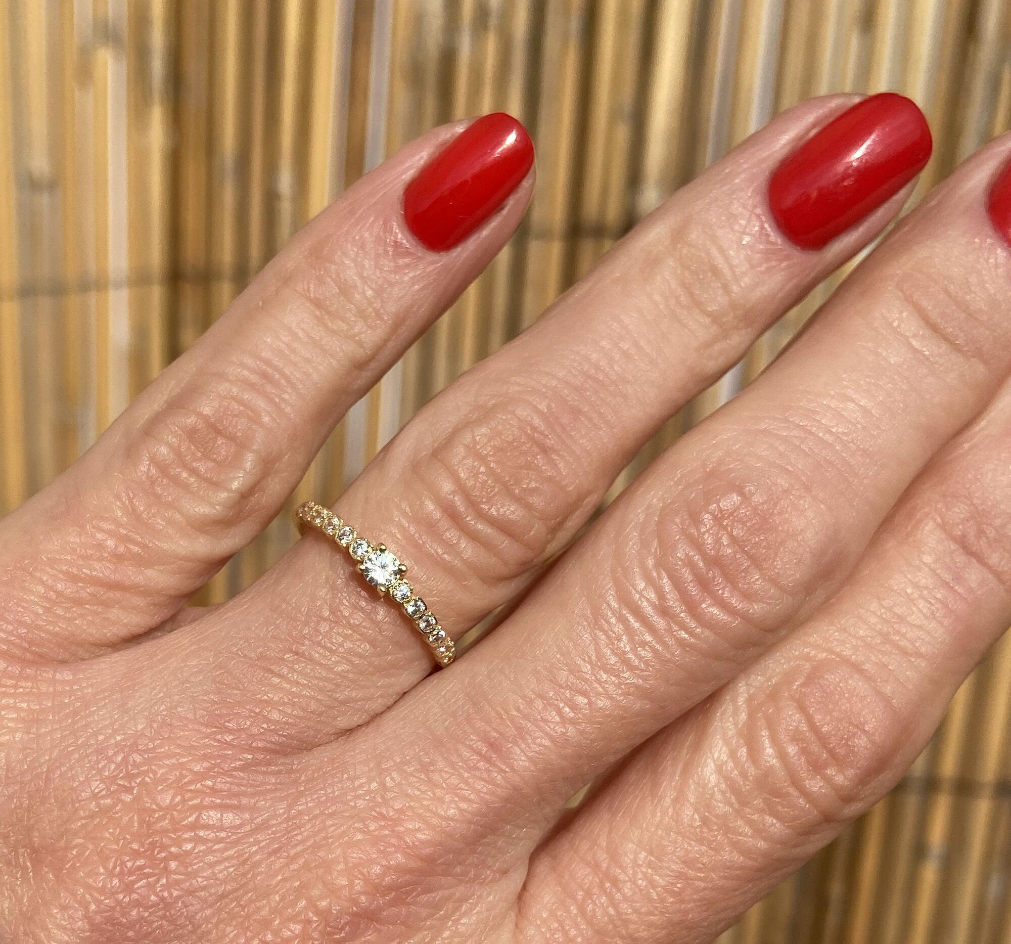 April Birthstone Round Clear Quartz Thirteen Stone Stacking Half Eternity Ring - H.L.Jewelry