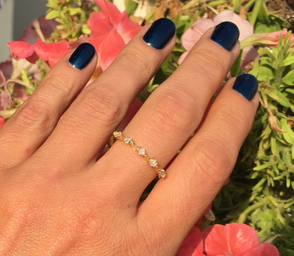 April Birthstone Square Clear Quartz Five Stone Simple Stacking Ring - H.L.Jewelry