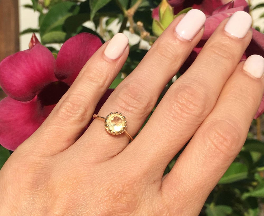Citrine Gemstone Round Crown Ring - H.L.Jewelry