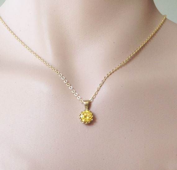 Citrine Round Crown Delicate Chain Necklace - H.L.Jewelry