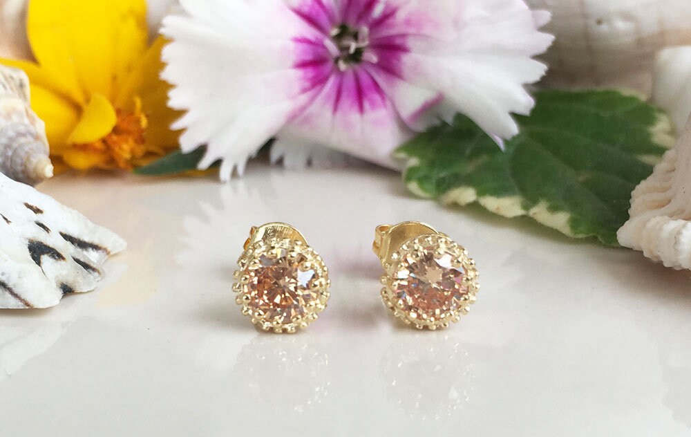 Citrine Simple Round Stud Earrings - H.L.Jewelry