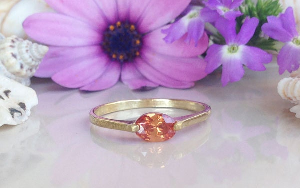 East-West Oval Citrine Simple Stackable Ring - H.L.Jewelry