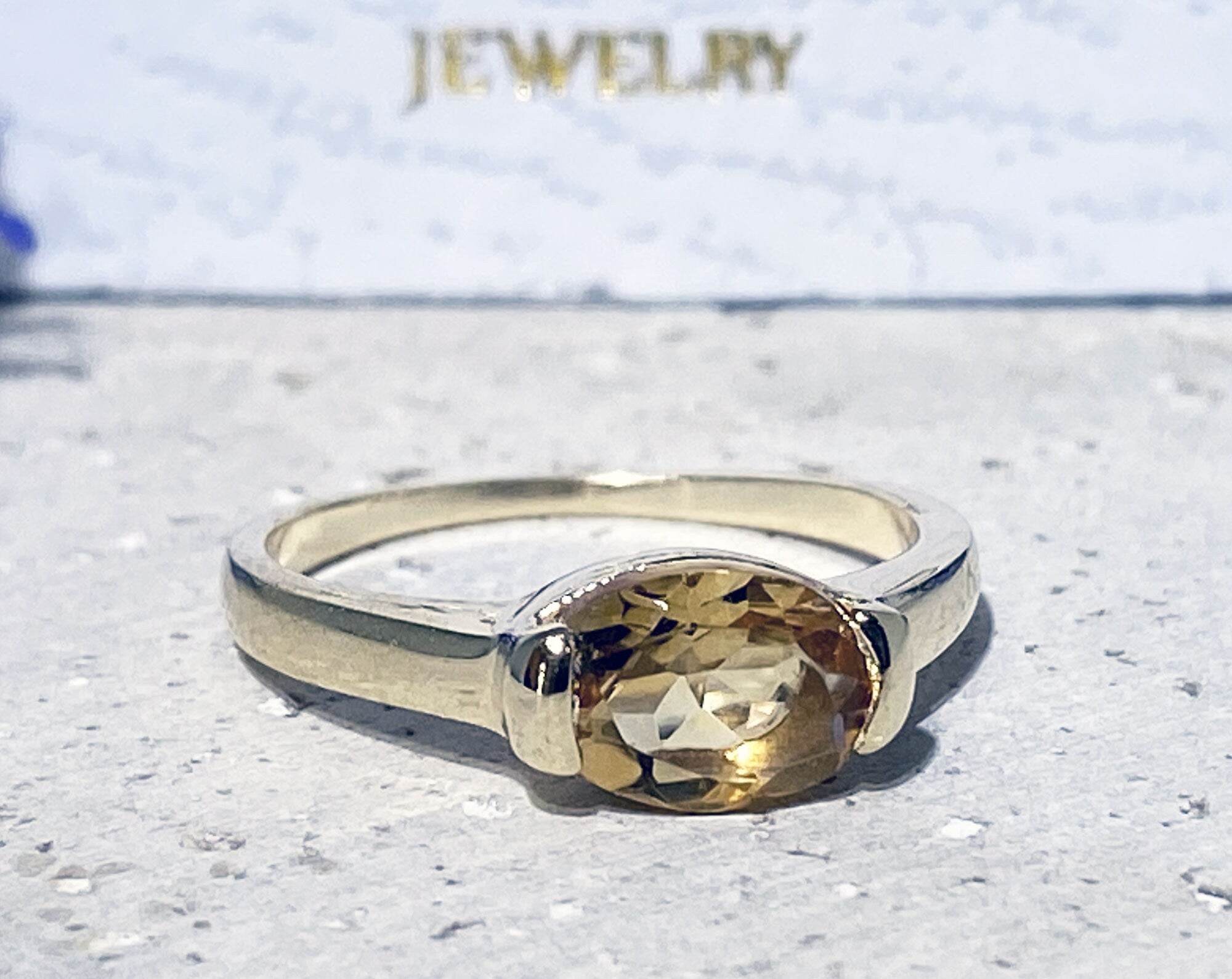 East-West Oval Citrine Simple Stacking Ring - H.L.Jewelry