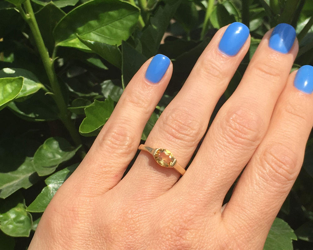 East-West Oval Citrine Simple Stacking Ring - H.L.Jewelry