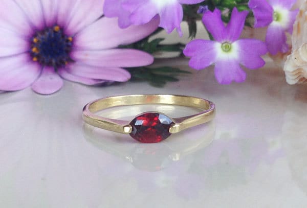 East-West Oval Red Garnet Simple Stackable Ring - H.L.Jewelry